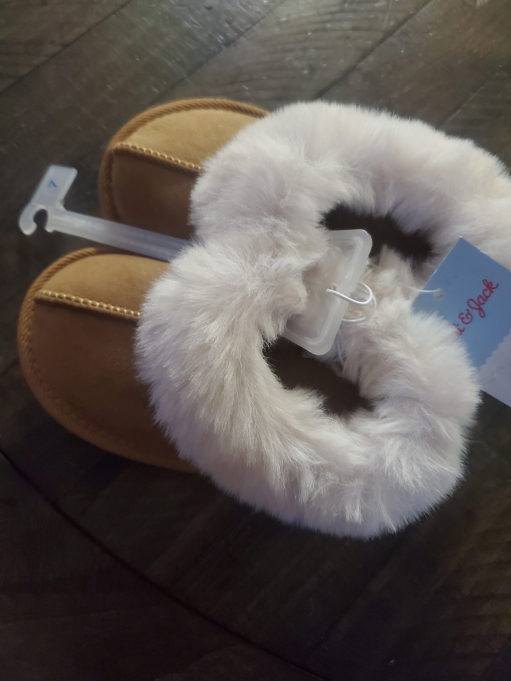 Target Brown Slip On with Cream Faux Fur Trim